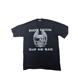 Pro Athletic T-Shirt Men L Black Raider Nation Silver and Black Skull Graphic